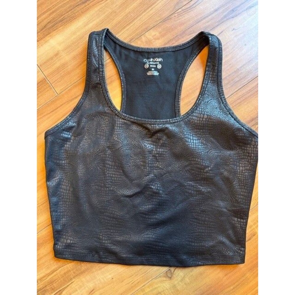 Calvin Klein Performance Wick MED Black Crocodile Alligator Sports Bra Racerback